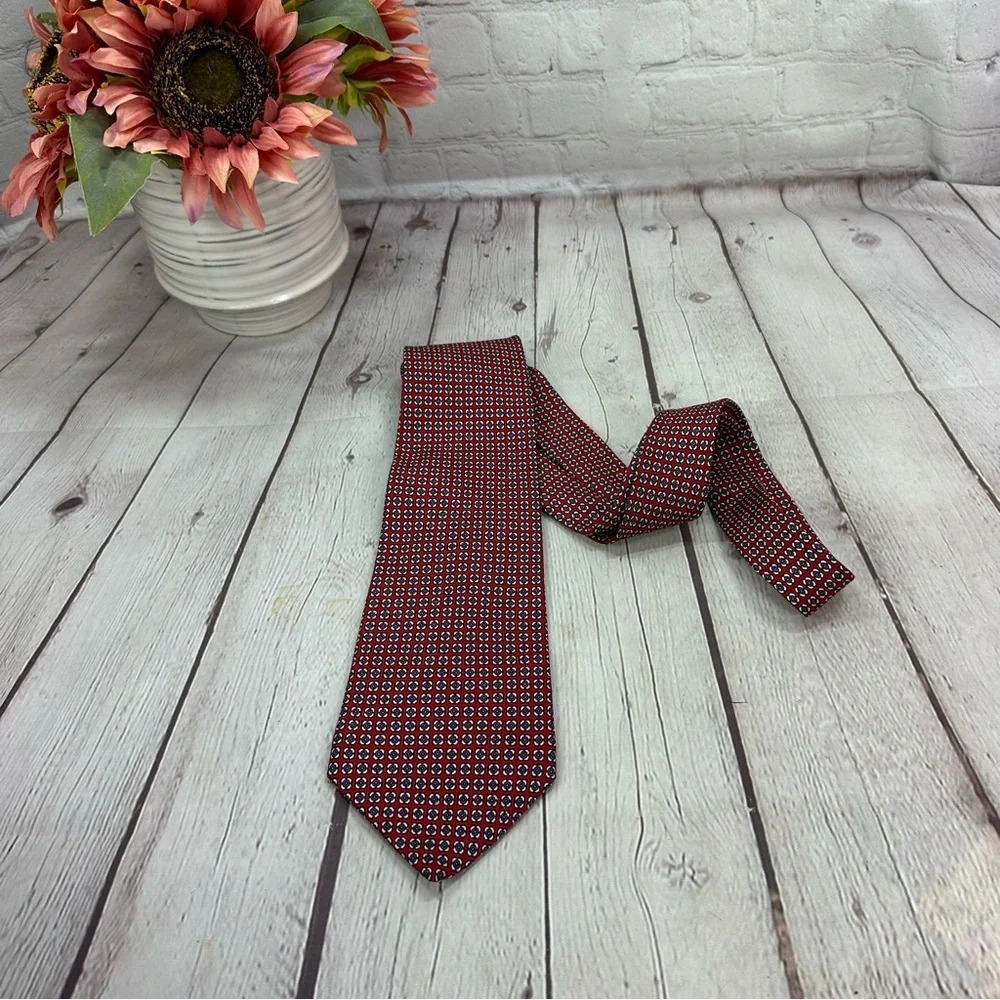 lauren ralph lauren hand finished silk tie red navy preppy business